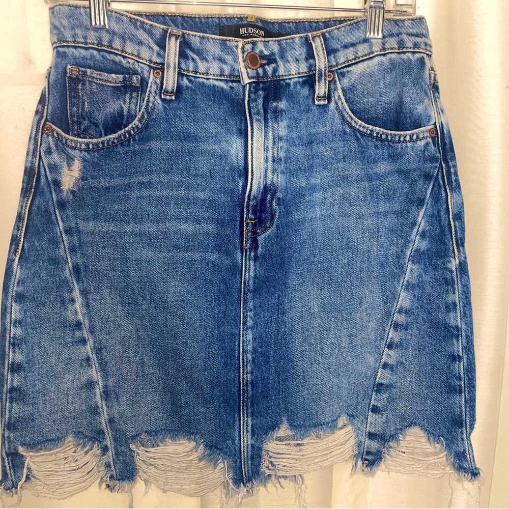 Hudson distressed denim jean mini skirt